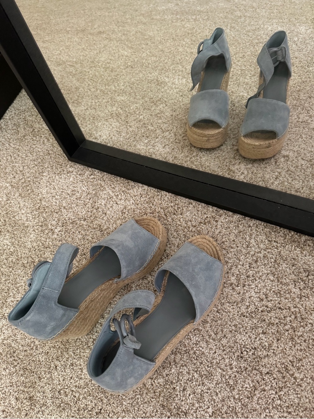 Marc Fisher Light Blue Suede Espadrille Wedge Sandals